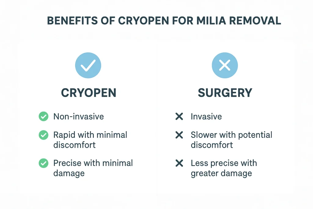 Benefits of cryopen for milia removal Bournville compared to surgical treatments.