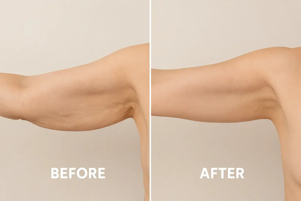 Picture of LA LIPO Bournville before and after results of skin tightening treatment on the upper arms.